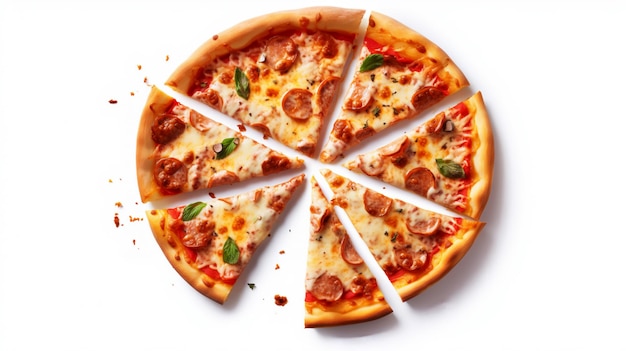 saborosa pizza fatiada em fundo branco AI Generative