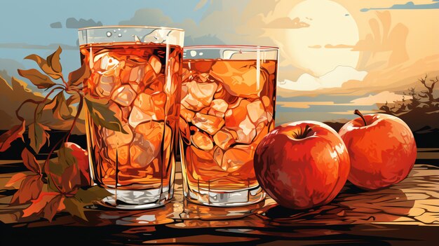 Saborosa sidra de manzana obra de arte vectorial dibujada a mano