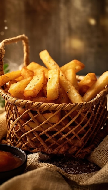 Saborosas batatas fritas na cesta