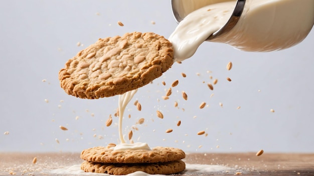 Saboroso biscoito com respingo de leite gerado com ia