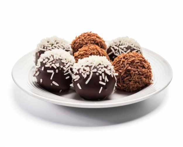 Saboroso brigadeiro prato de comida brasileira com fundo branco isolado