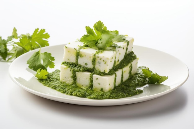 Saboroso cilantro Dhokla En fondo blanco La comida popular Dhokla fotografía de imágenes