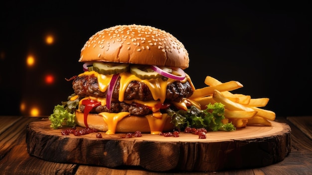 saboroso hambúrguer banner fastfood imagem HD 8K wallpap er Banco de Imagem Fotográfica