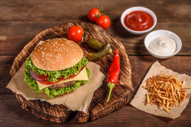 Saboroso hambúrguer caseiro grelhado com carne