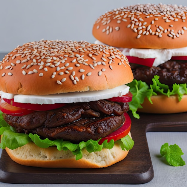 saboroso hambúrguer de carne com queijo e salada