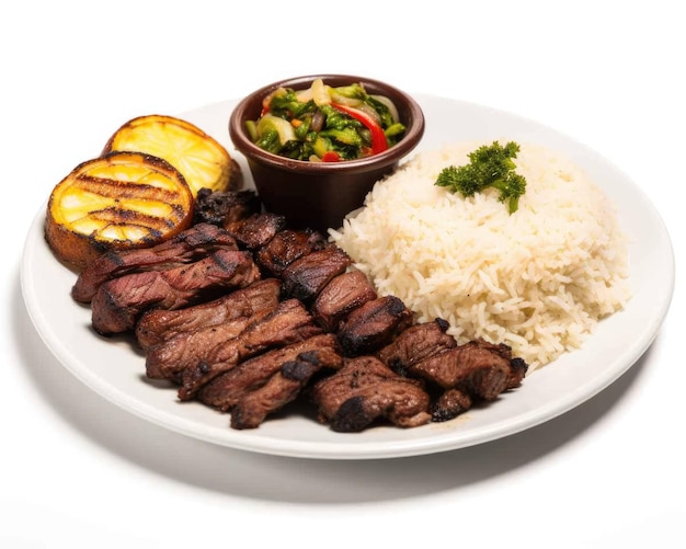 Foto saboroso prato de comida brasileira churrasco com fundo branco isolado