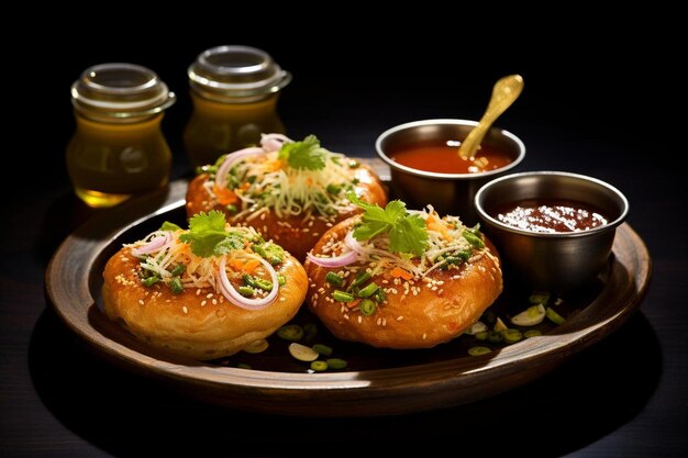 Saboroso Tikki Pani Puri indiano saboroso Pani Puri ou golgappa fotografia de imagem