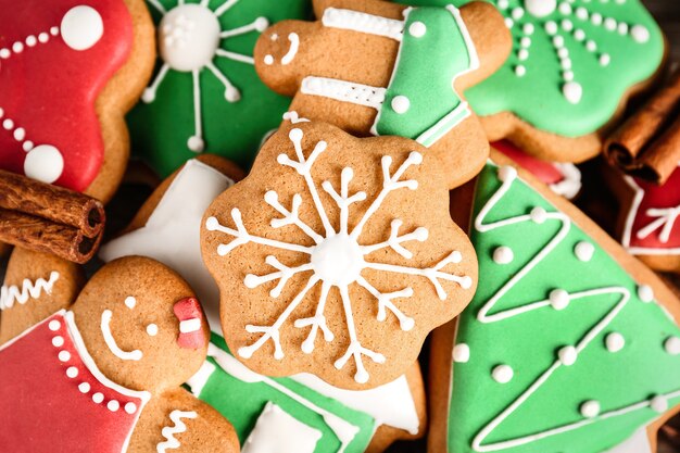 Saborosos biscoitos caseiros de natal, closeup