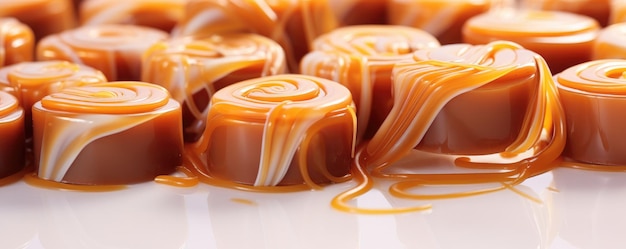 Foto saborosos e deliciosos doces de caramelo em uma pilha ia generativa