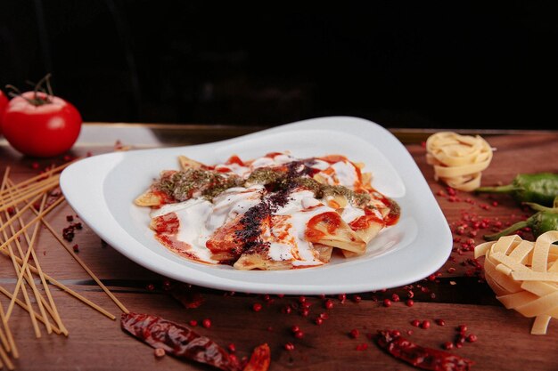 Sabrosa y apetitosa pasta clásica italiana con una deliciosa salsa.