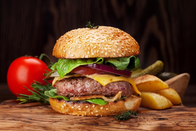 Sabrosa hamburguesa casera a la parrilla