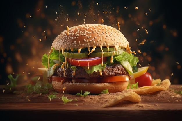 Sabrosa hamburguesa Comida rápida Carne Generar Ai