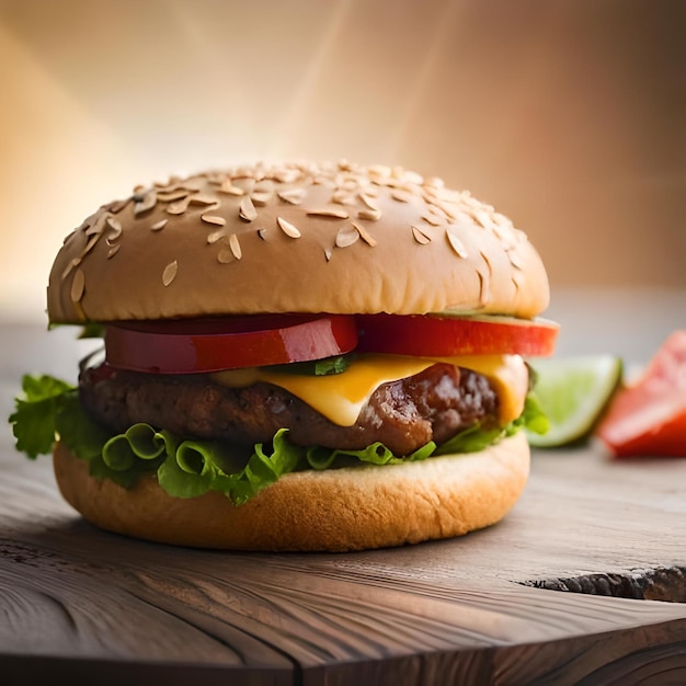 Sabrosa Hamburguesa Hamburguesa Caliente En Un Plato De Madera Papas Fritas En La Esquina