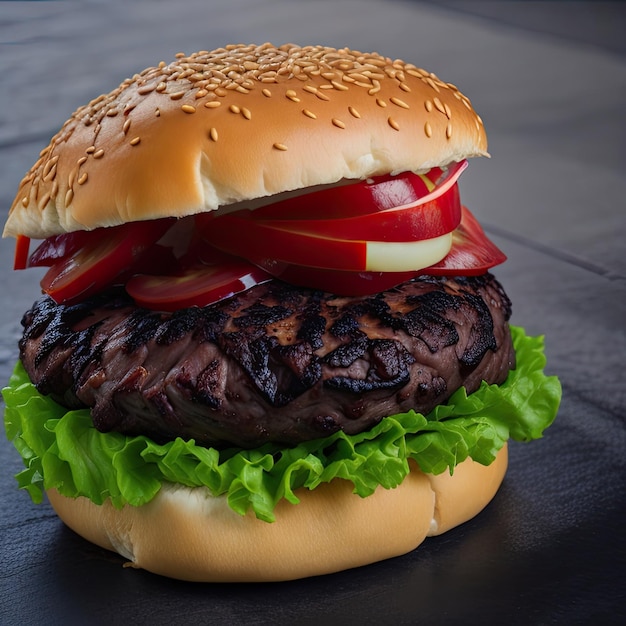 sabrosa hamburguesa de ternera con queso y tomate