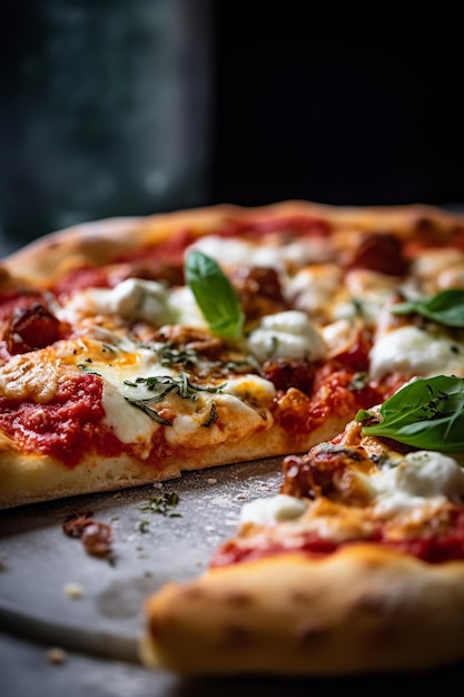 Foto sabrosa pizza caliente con queso derretido en el restaurante