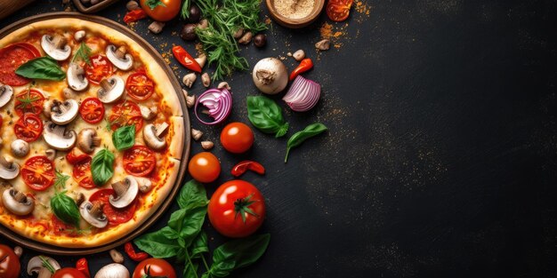 Sabrosa pizza italiana vista de cerca desde arriba lugar para el texto generativo ai