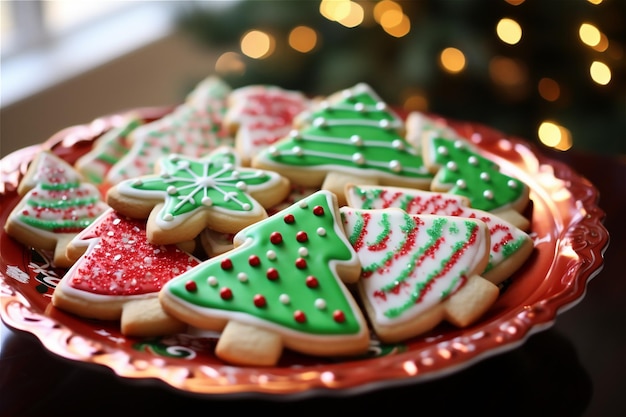 Sabrosas galletas de Navidad hechas en casa en un plato de primer plano