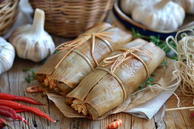 Sabrosas patas de camarón y cangrejo Tamales Receta con salsa de mole