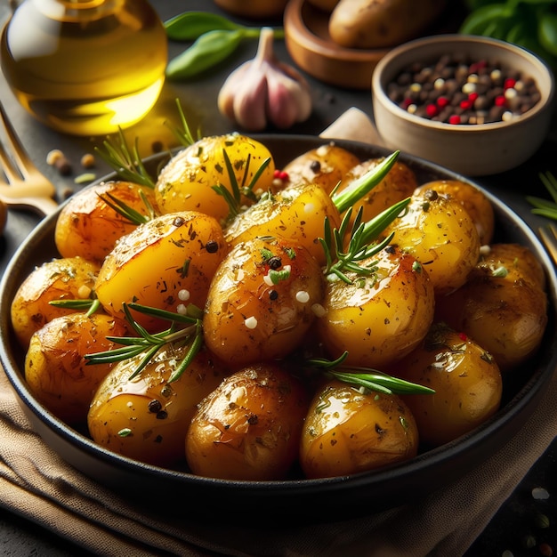 Sabrosas patatas al horno sazonadas con hierbas y aceite