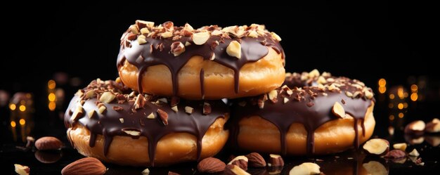 Sabrosas rosquillas de chocolate dulce en un fondo oscuro IA generativa