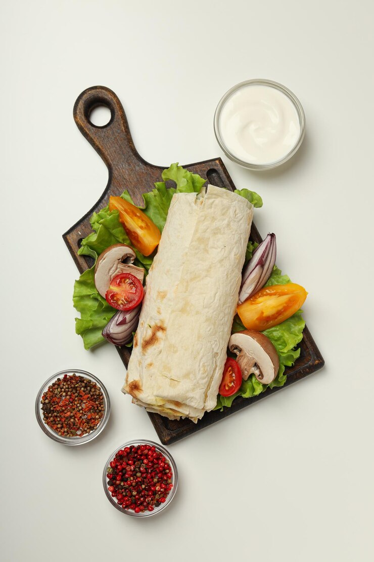 Sabroso concepto de comida rápida o casera deliciosa shawarma