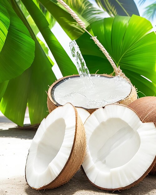 Foto sabroso y natural y saludable agua de coco fresca con