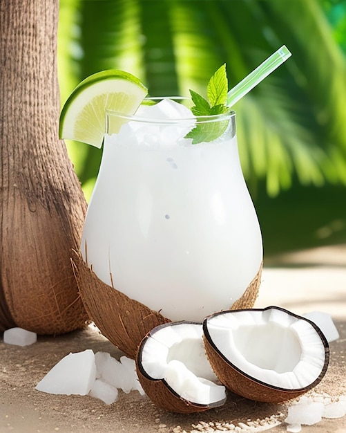 Foto sabroso y natural y saludable agua de coco fresca con