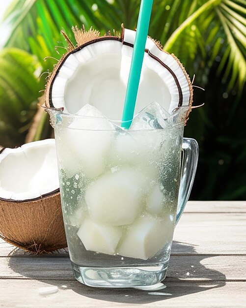 Foto sabroso y natural y saludable agua de coco fresca con