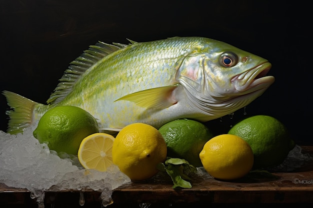 Foto un sabroso pez mahi mahi naturaleza muerta el pez debe estar en foco y debe mostrar sus colores vibrantes