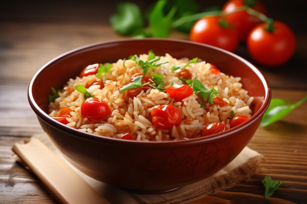 Un sabroso plato de arroz con tomates