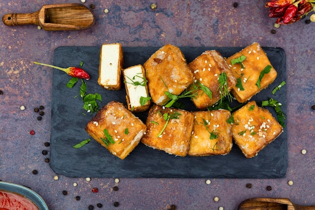 Sabroso queso tofu asado con sésamo