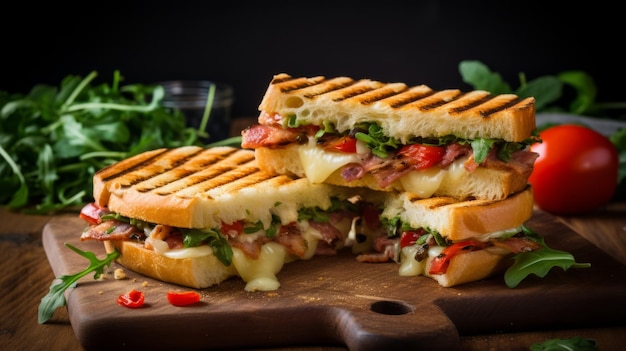 Sabroso sándwich de panini a la parrilla AI generativo