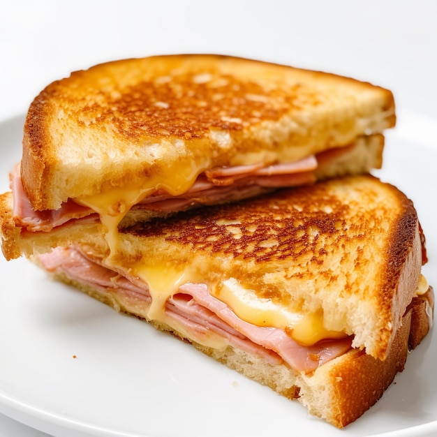 Sabroso sándwich de queso a la parrilla con fondo blanco.