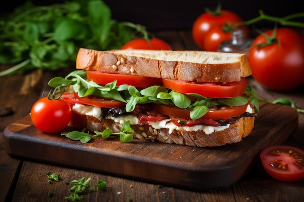 Foto sabroso sándwich vegano sobre una mesa de madera