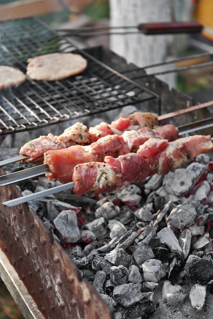 Sabroso shashlic tradicional a la parrilla