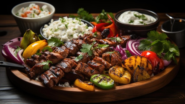 Sabrosos kebabs de barbacoa con un poco de humo perfectos para banquetes al aire libre IA generativa