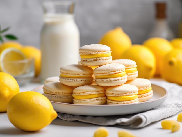 Sabrosos macarons caseros de limón IA generativa