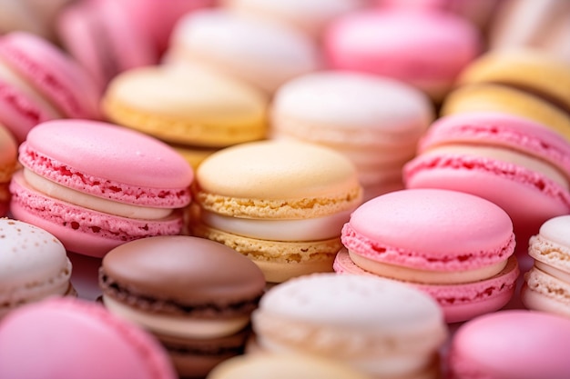 Sabrosos macarrones franceses de fondo Día de la Madre, Día de la Independencia y Día de la Mujer Dulces y postres