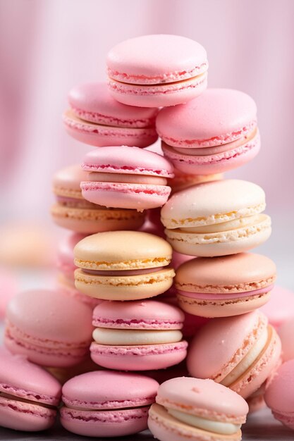 Sabrosos macarrones franceses de fondo Día de la Madre, Día de la Independencia y Día de la Mujer Dulces y postres