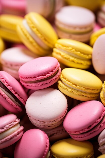 Sabrosos macarrones franceses de fondo Día de la Madre, Día de la Independencia y Día de la Mujer Dulces y postres