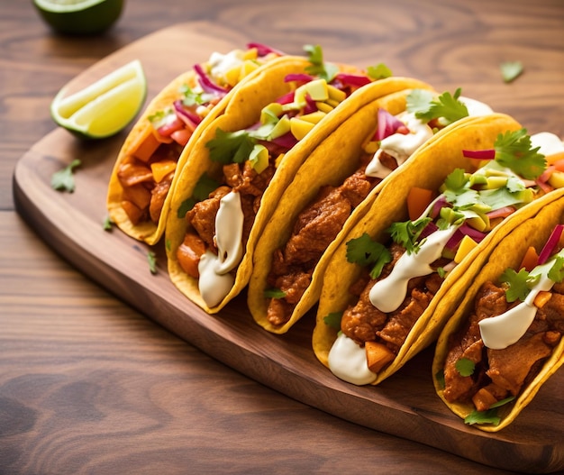 Foto sabrosos tacos apetitosos con verduras.