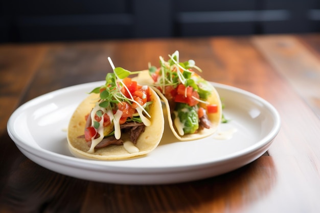 Sabrosos tacos de carne con queso y tomate en una cáscara suave