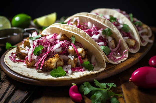 Sabrosos tacos veganos de coliflor con ensalada de limón de cilantro