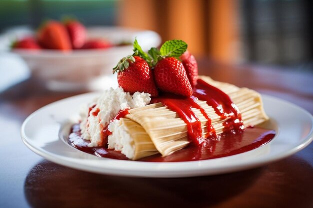 Sabrosos Tamales de queso con crema de fresa