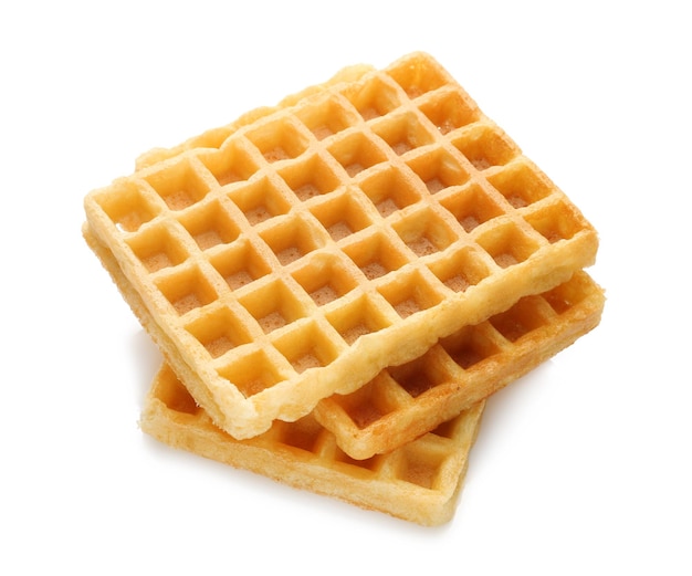 Sabrosos waffles sobre un fondo blanco