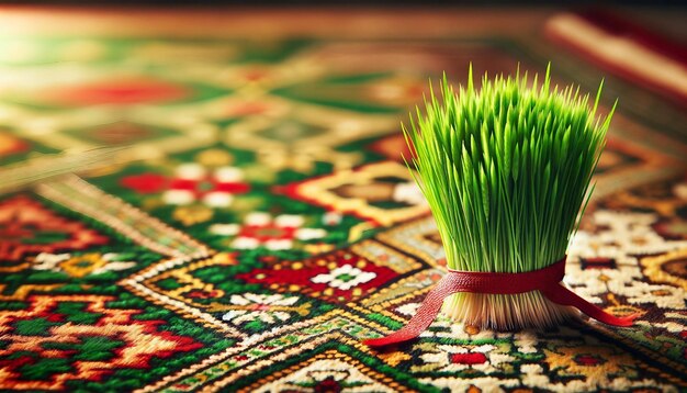 Foto sabzeh vibrante na celebração do nowruz no tapete persa