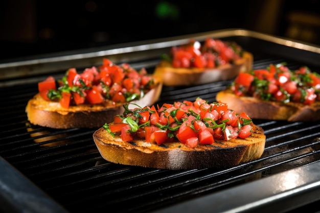 Sacar pan recién asado del horno para bruschetta