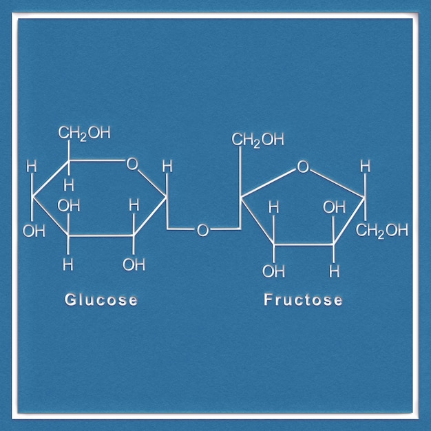 Foto saccharose chemische strukturformel auf weißem hintergrund