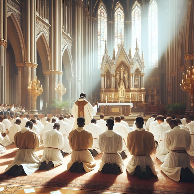 El sacerdote dirigió a la congregación en oración en la ornamentada catedral en una mañana soleada mostrando dev