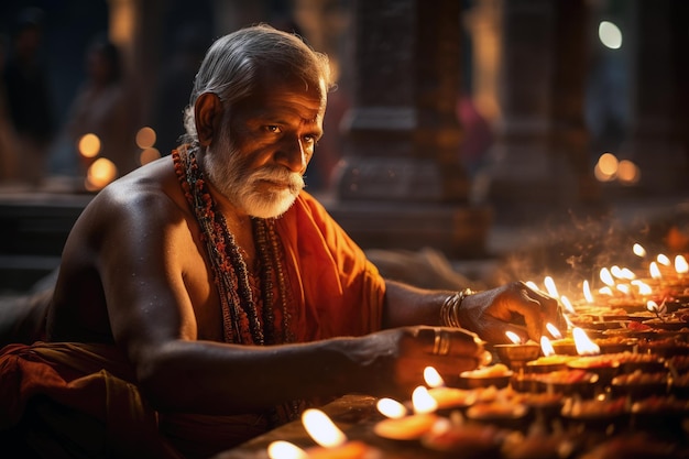 Foto un sacerdote hindú panditpujari realiza servicios de adoración